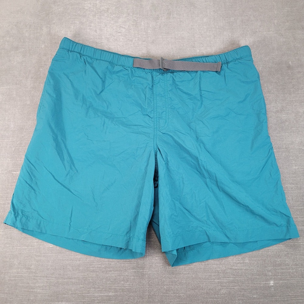 Columbia Mens Large Teal Blue Omni-Shade‎ Belted Hiking Nylon Shorts Mesh Liner